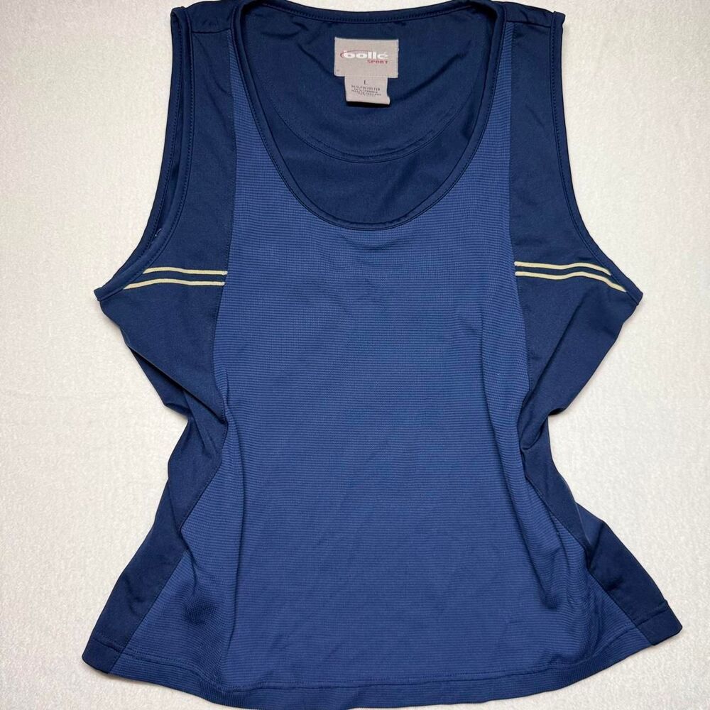 vintage bolle sport athletic tank top navy blue with cream stripes